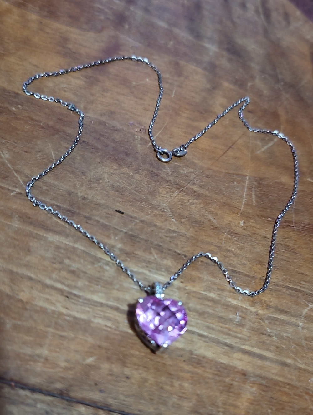 Vintage. Helzberg Diamonds. 925 Silver Chain And Heart Pendant Stone. 18 In.